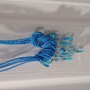 Women's Layered Twist and Drop Design Blue Beads Necklace w/ Matching Earrings